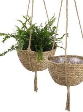 户外悬挂花盆花篮吊篮编织草编吊兰挂盆藤编花篮垂吊挂式壁挂吊盆