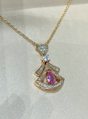 明星同款Diva大扇子小扇子扇形18k玫瑰金红宝石蓝宝石项链锁骨链