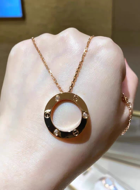 明星高端轻奢18K玫瑰金大饼项链女满钻圆饼三钻简约ins无钻锁骨链