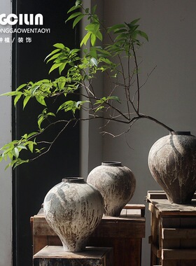 景德镇侘寂风禅意摆件粗陶陶手工插花民宿酒店复古怀旧陶瓷花瓶