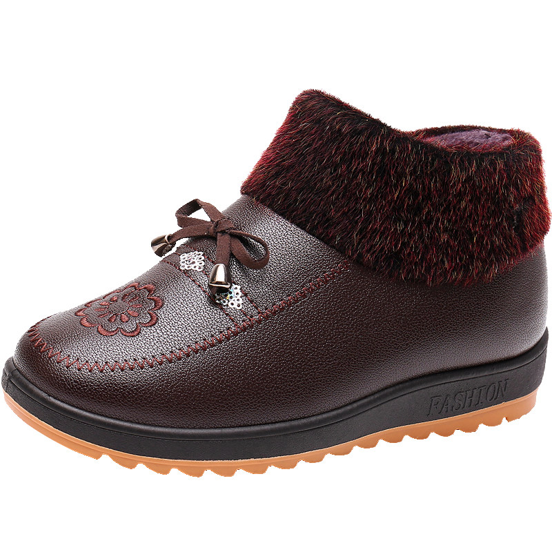 冬季妈妈鞋棉鞋加绒保暖中老年女鞋老人平底防滑软底防水皮革布鞋,淘宝优惠券,粉丝福利购,淘宝优惠卷