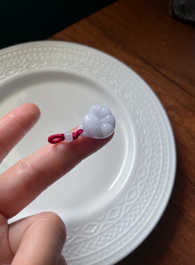 天然a货翡翠浅紫玉石可爱胖胖抓财纳福猫爪锁骨链小吊坠挂件配饰