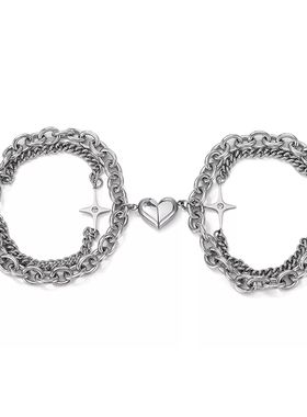 四芒星闪钻磁吸立体钛钢情侣手链