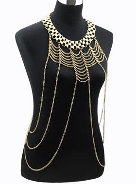 美西美body chain饰品欧美朋克风金属夸张多层身体链欧美项链