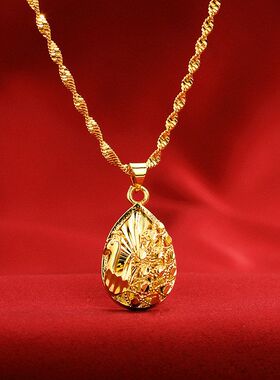 镀24K仿黄金女士小孔雀镂空水滴吊坠 黄铜镀金心形饰品沙金首饰
