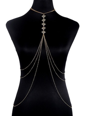 时尚夸张夜店民族服百搭多层流苏珍珠链条颈链腰链一体身体链