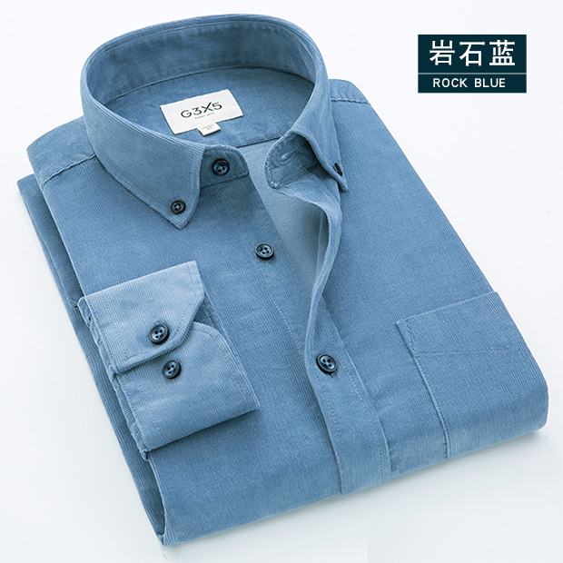 春秋季新款灯芯绒衬衫男长袖纯棉中年父亲爸爸装磨毛条绒全棉衬衣 - 图2