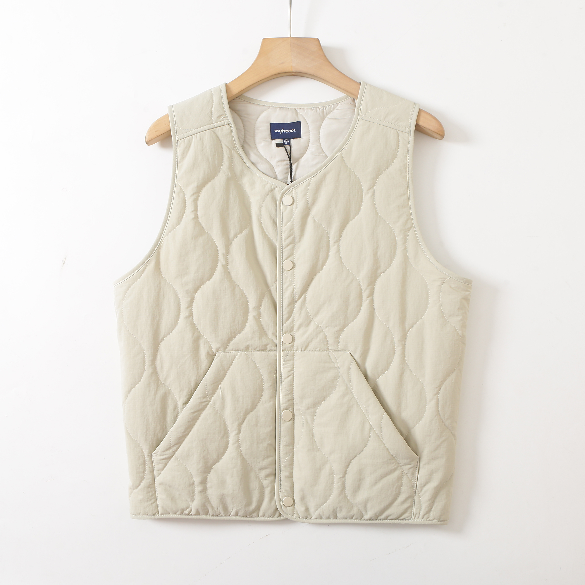 日式复古葫芦形绗缝无领棉马甲男女叠穿休闲保暖无袖内胆背心坎肩 - 图1