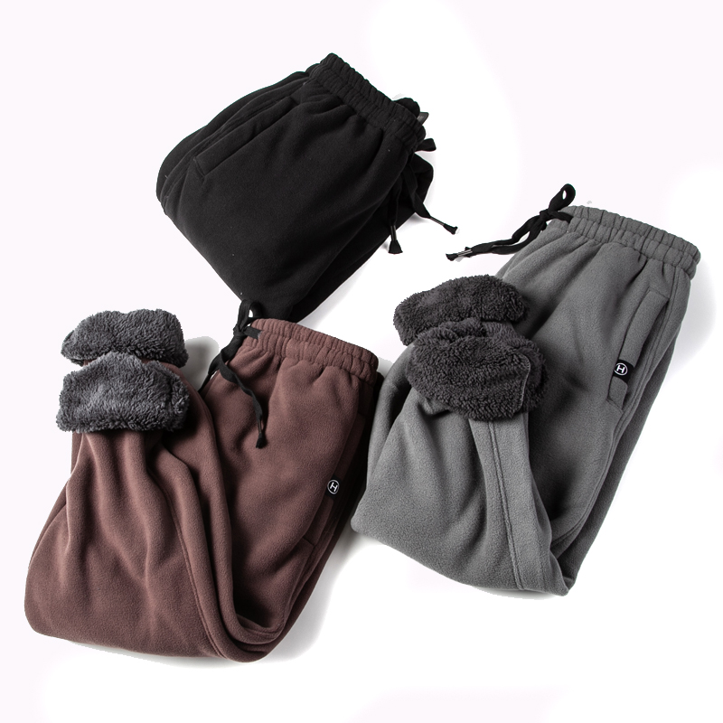 日式复古摇粒绒复合加绒加厚保暖男士松紧腰束脚运动休闲裤卫裤 - 图1