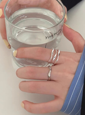 韩国925纯银不规则波浪纹多层戒指女小众高级感时尚气质开口指环