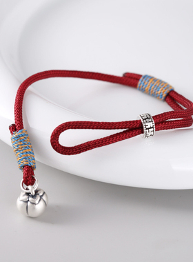 999足银柿柿如意手链手绳女复古新中式小柿子红绳编制手饰