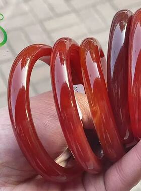 天然红玛瑙手镯冰种蜜糖锦鲤飘花玉髓手镯一口糖手镯正品妈妈礼物
