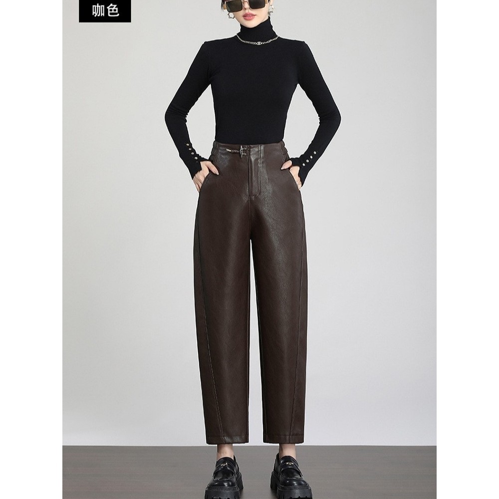 真皮皮裤女高腰宽松老爹裤绵羊皮哈伦九分裤休闲萝卜裤2025春新款,淘宝优惠券,粉丝福利购,淘宝优惠卷