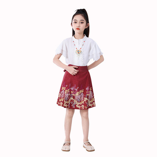 中国风女童古装马面裙套装2024小女孩薄款古风汉服裙春夏明制唐装 - 图3
