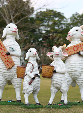 仿真山羊卡通抽象羊雕塑花盆摆件