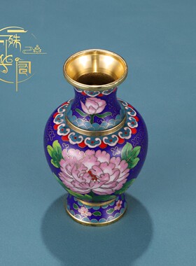 景泰蓝牡丹花宝瓶纯手工铜胎掐丝