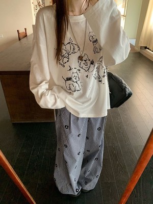 人手一件！ins卡通夏减龄印花可爱长袖狗狗防晒oversize罩衫上衣A