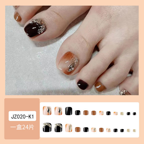 2024新款脚指甲穿戴甲显白ins风带钻爆闪极光人鱼姬高级感指甲片 - 图0