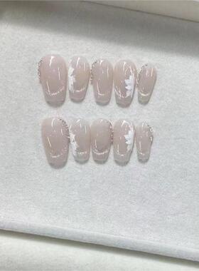 法式猫眼小花短款穿戴甲