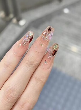 轻奢彩钻中长款纯欲风穿戴甲