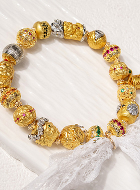 沙金镶嵌珠多宝手链黄金色隔珠diy手工饰品时尚百搭高级感手串女
