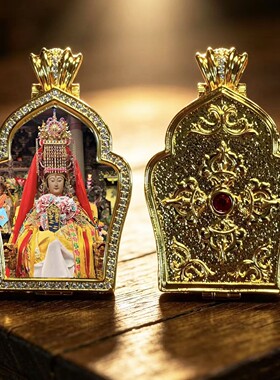 手绘描金湄洲岛妈祖娘娘唐卡嘠乌盒吊坠项链男女同款源头厂家批发