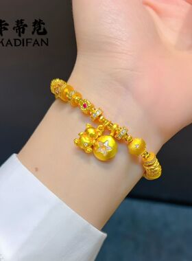 沙金点钻爱心小熊星芒转运珠盘缠手链女新中式国潮风古法盘缠