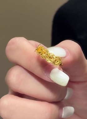 2025新款沙金五帝钱碎碎冰铜钱戒指女钱多多百搭活口可调节食戒指