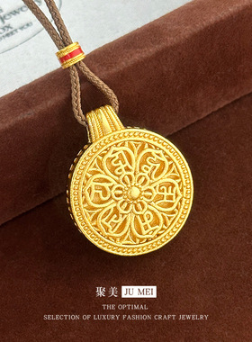 越南沙金新中式设计旋转红石金刚杵罗盘吊坠新款高级女毛衣链挂坠
