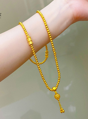 沙金999蕴藏莲开福瑞三圈圆珠手链项链两用转运筒手串送女友礼物