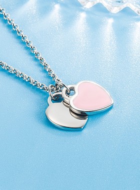 2025新款爱心电镀吊坠项链女红色绿色粉色可爱项链轻奢简约项饰品