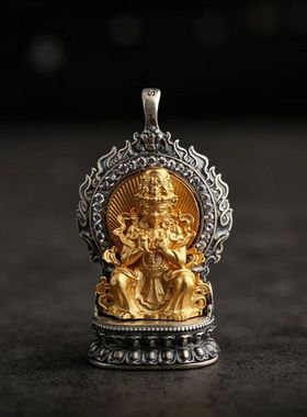 铜镀银做旧十二生肖八大守护神本命佛嘎乌盒黄财神扎基拉姆吊坠件