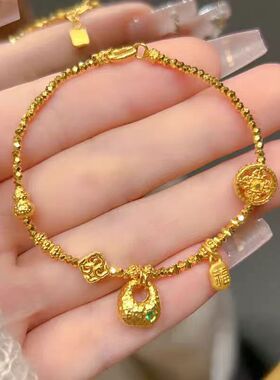 爆闪黄金色碎银元宝纳福手链爆款蹦迪珠沙金手串手环送女友礼物