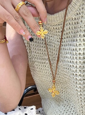 2026新款金店同款沙金十字架金刚杵吊坠新中式古法编绳项链挂坠女