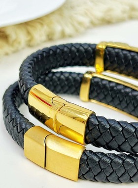 2025男歌手高品质宽版编织皮绳动物系列狮子头不锈钢个性朋克手链