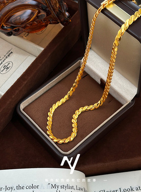 2026新款男女同款沙金新中式亮金扁圆灵蛇纳福项链黄金色衣链