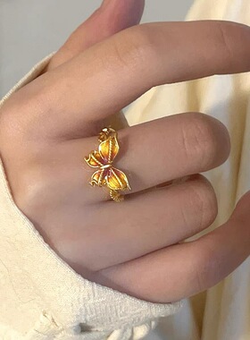 精品沙金开口可调节磨砂戒指女时尚甜美轻奢小众精致指环古法设计