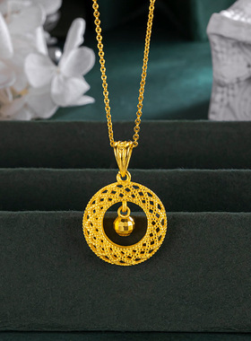 2026女款沙金捕梦网花丝平安扣项链黄金色吊坠转运珠项坠轻奢挂坠