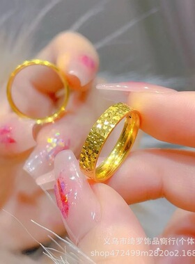 金店同款金色樱花纹碎碎冰手镯女款沙金爆闪亮片素圈实心手环