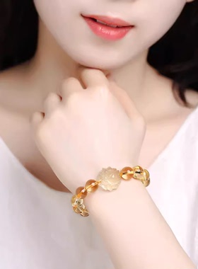 招财桃花天然黄水晶狐狸手链男女