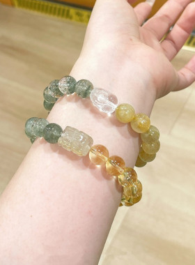招财黄水晶绿幽灵发晶貔貅手链女