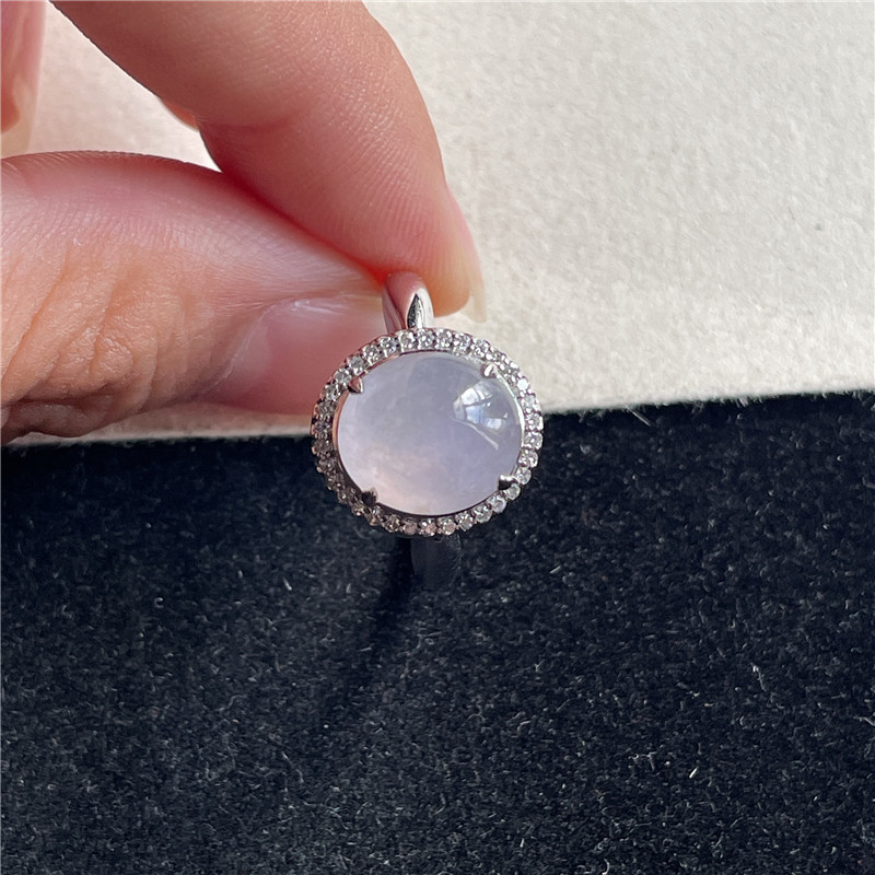 New product in September Hongyu Jadeite 18k gold inlaid ice seed shiny white ice egg surface exquisite ring A190831