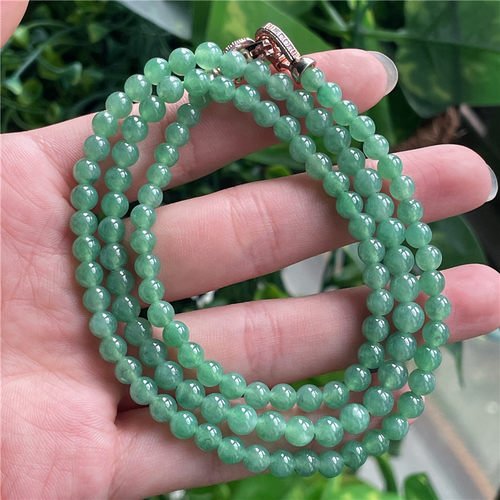 9月新品 鸿玉翡翠冰糯种满色满绿圆珠精美手链珠链 正品A710914 - 图0
