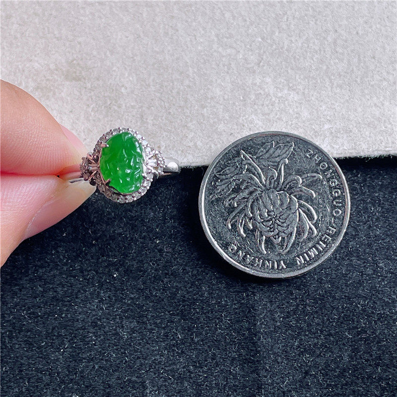 New product in September Hongyu Jadeite 18k gold inlaid ice waxy full color full green lucky Pixiu ring G50915