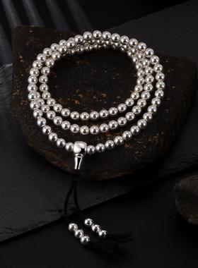 足银999文玩实心佛珠念珠108项链