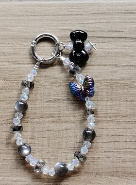 新款水晶珠蝴蝶手机链diy串珠手机链盲盒挂链挂件钥匙扣