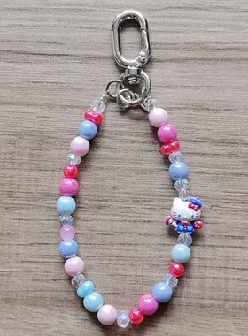 新款KT猫手机链条萌粒手机钥匙扣diy挂件包包挂绳串珠