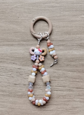 新款合金KT猫珠珠手机链diy手工链盲盒挂链挂件钥匙扣