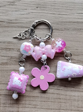 新款卡通亚克力钥匙扣挂件可爱装饰手机链粉色系少女礼物