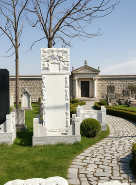 汉白玉双龙镂空浮雕墓碑中式陵园